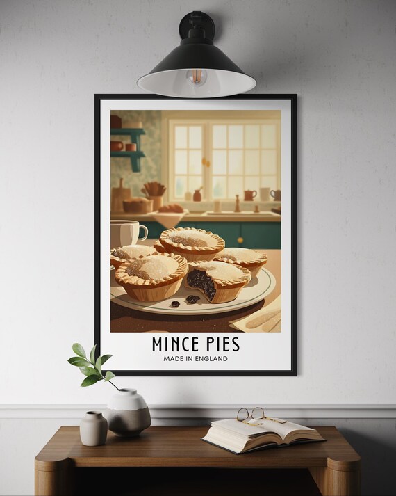 Mince Pies English Kitchen Illustrated Golden Pastry Plate Art Poster