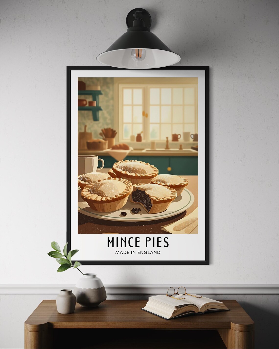 Mince Pies English Kitchen Illustrated Golden Pastry Plate Art Poster