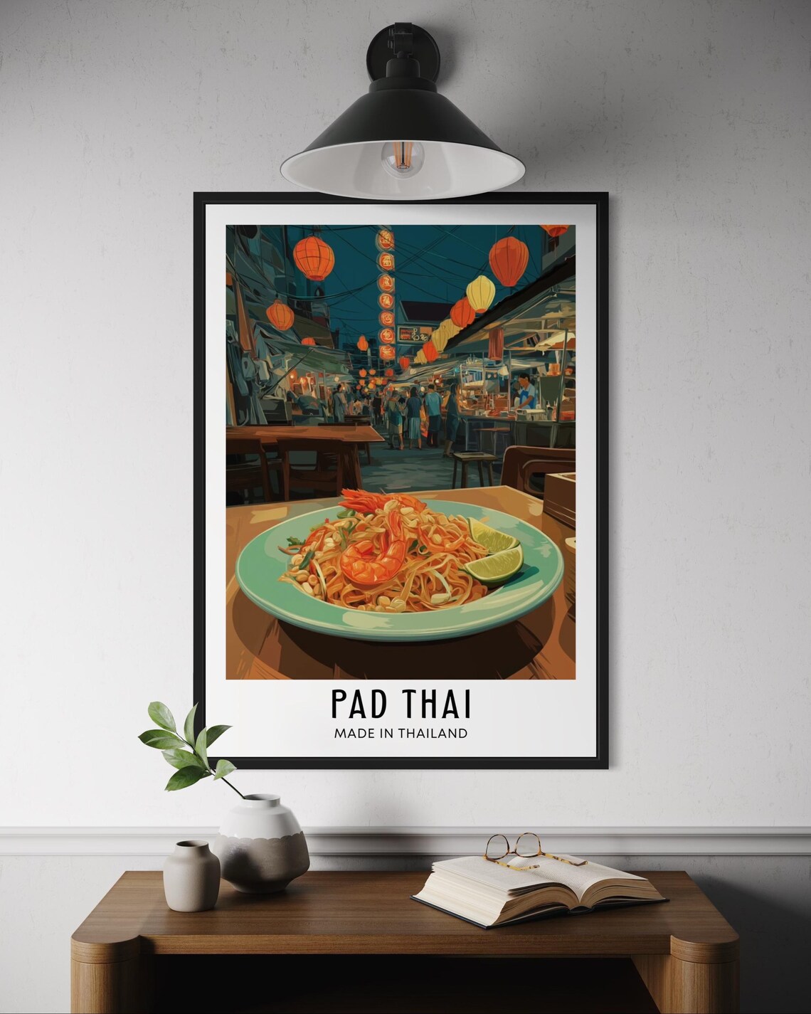 Pad Thai Made in Thailand Poster with Night Market Noodle Bowl