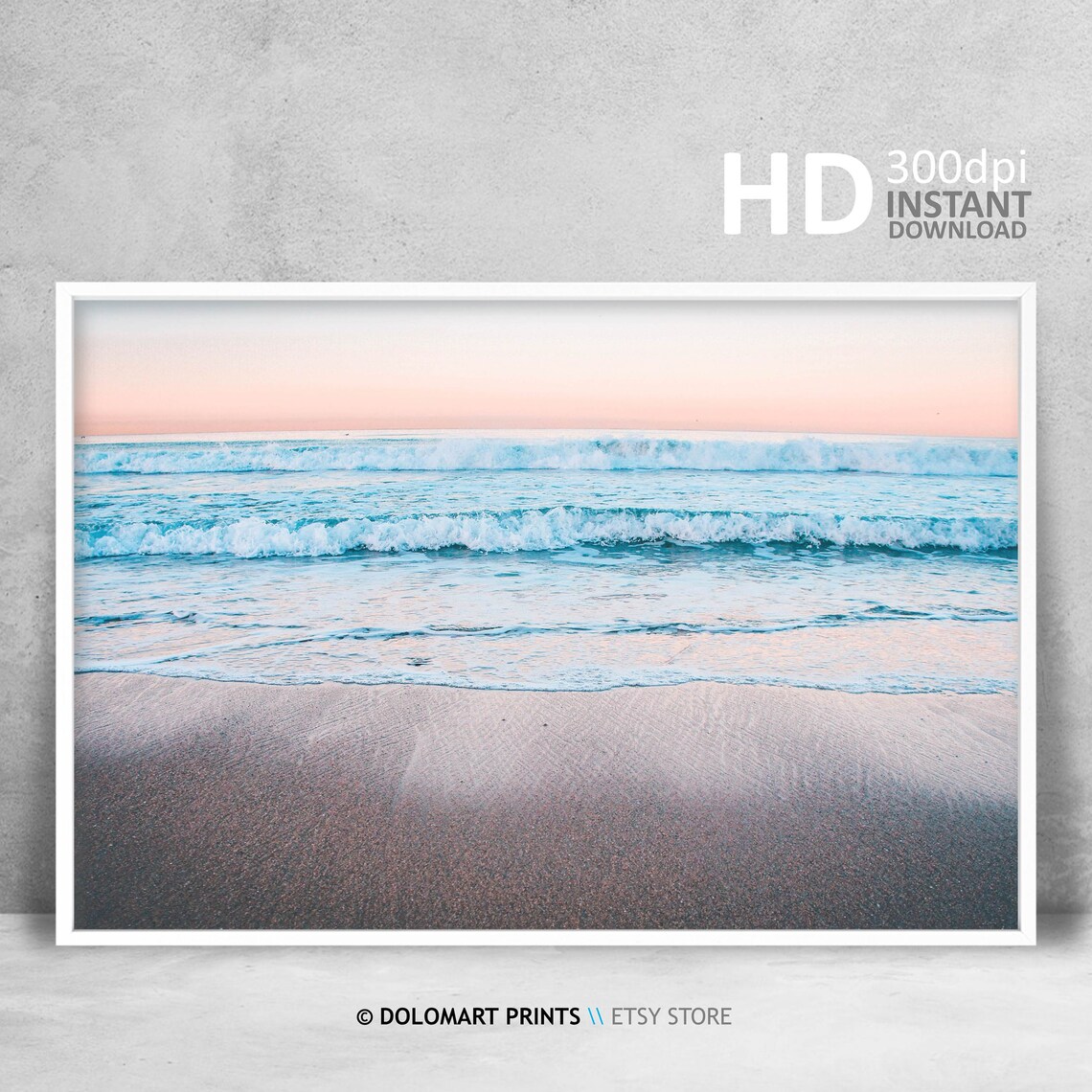 Soft Pastel Waves Rolling Toward Shore at Dawn Beach Photography Poster