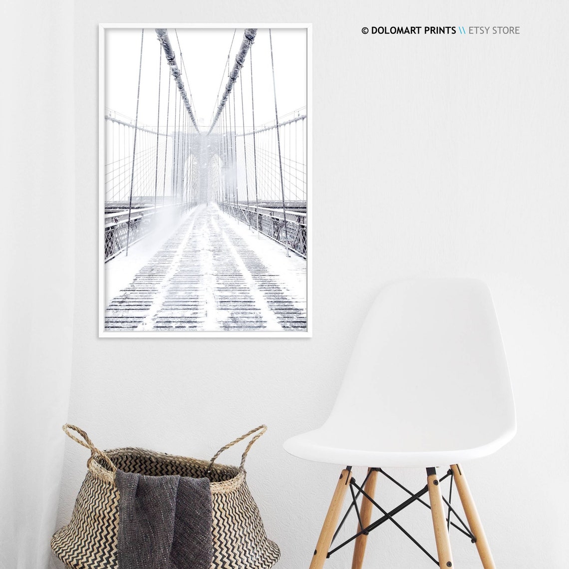 Brooklyn Bridge in Snow Black and White Winter Photography Poster - Image 4