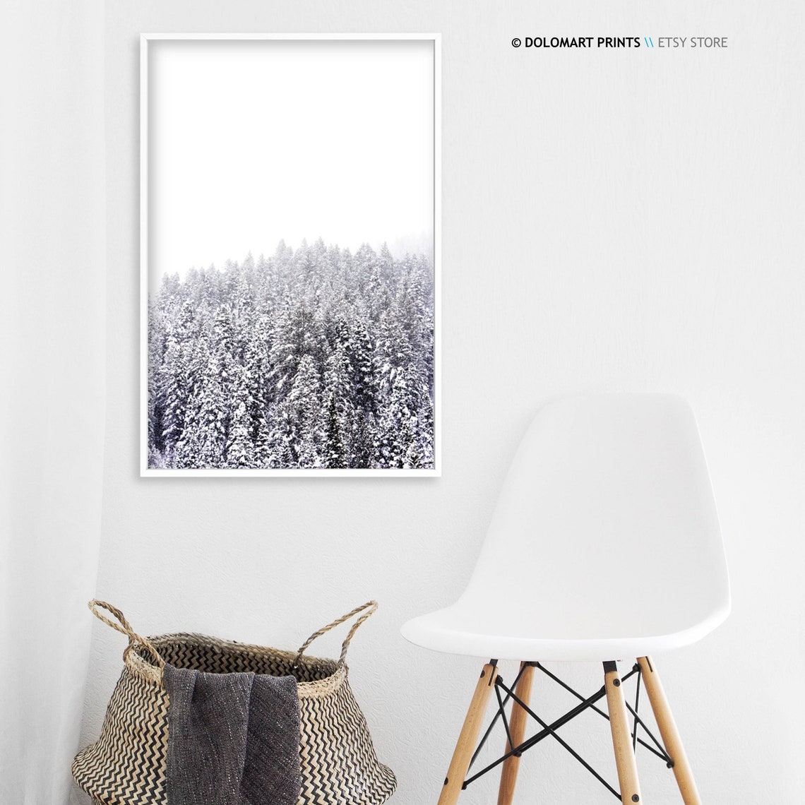 Snow Covered Evergreen Forest Minimal White Winter Wonderland Poster - Image 3