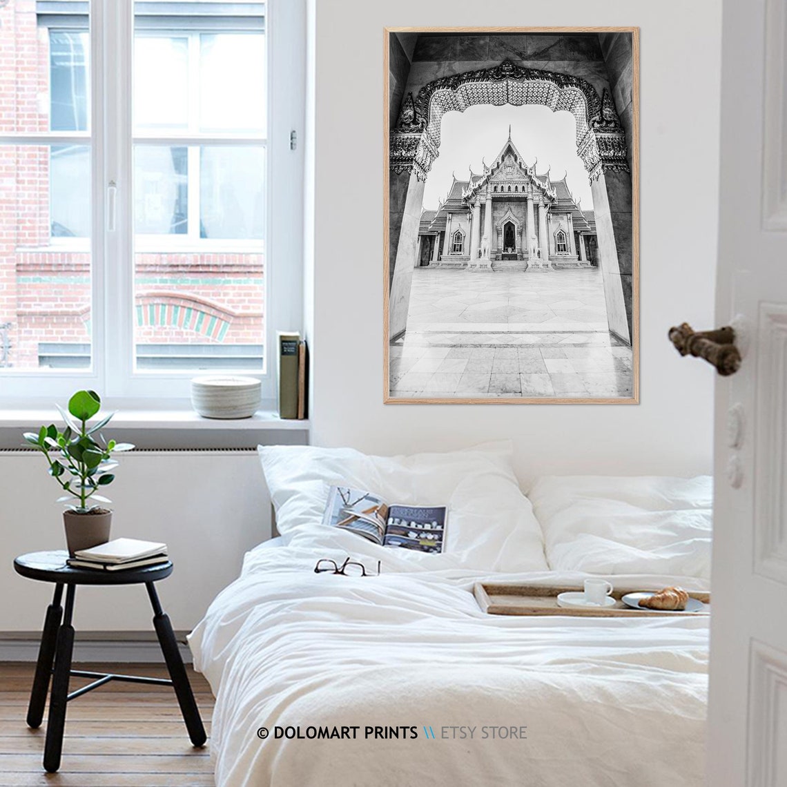 Thai Buddhist Temple Through Ornate Archway Black And White Poster - Image 4