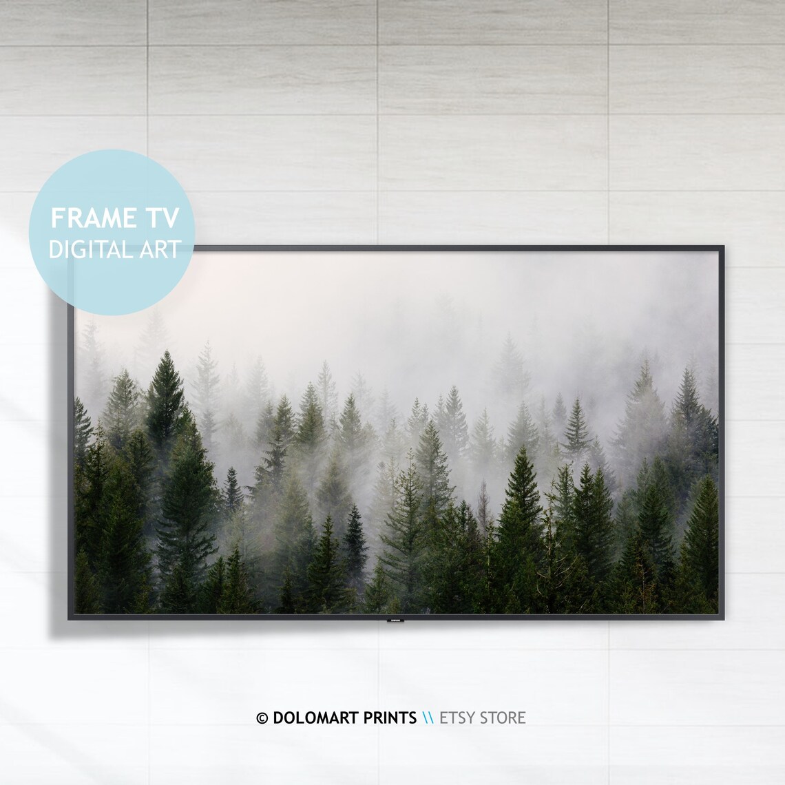 Pines Forest Art Print, Misty Nordic Woodlands