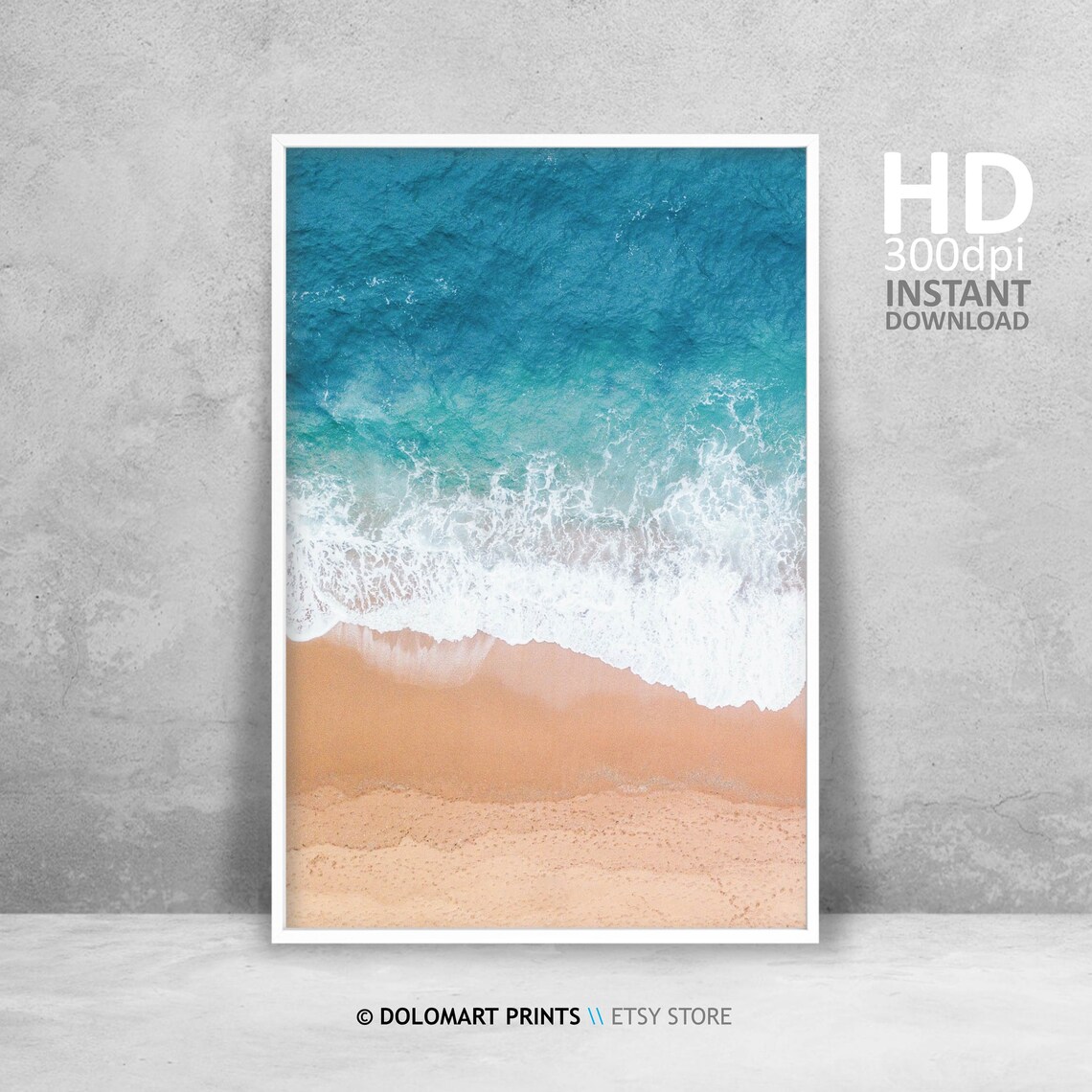 Aerial View of Surf Foam Over Turquoise Water and Sand Poster