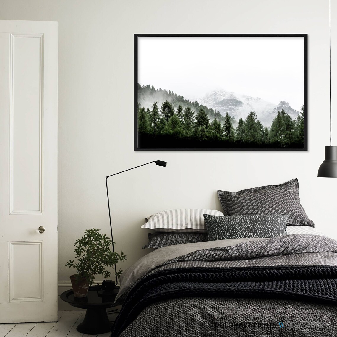 Misty Forest Mountains Landscape Art Print - Image 3