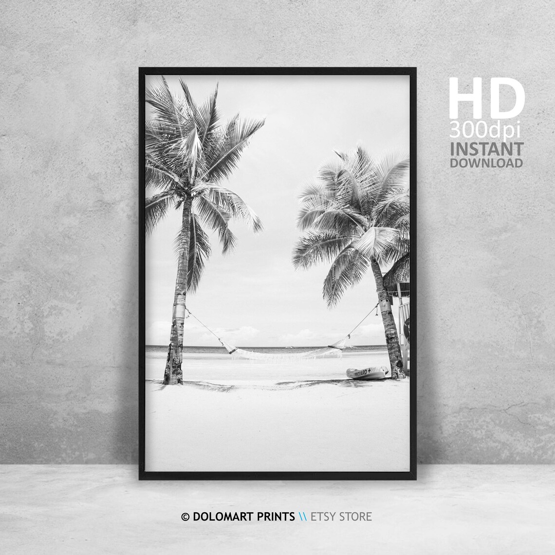Black and White Palm Tree Beach Art Print - Image 4