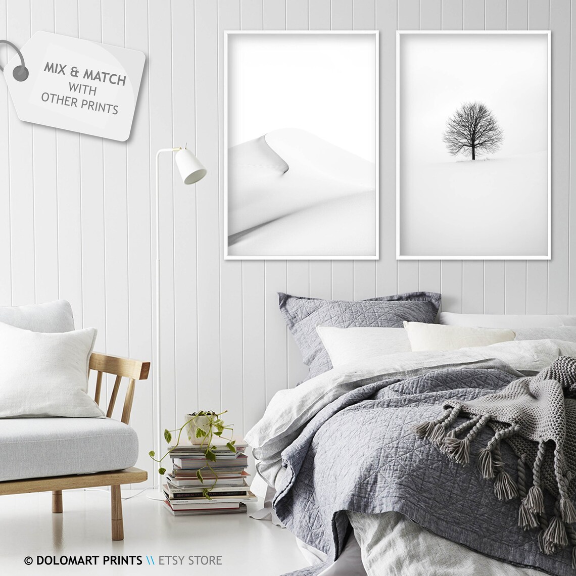 Black and White Minimal Winter Tree Art Print - Image 2