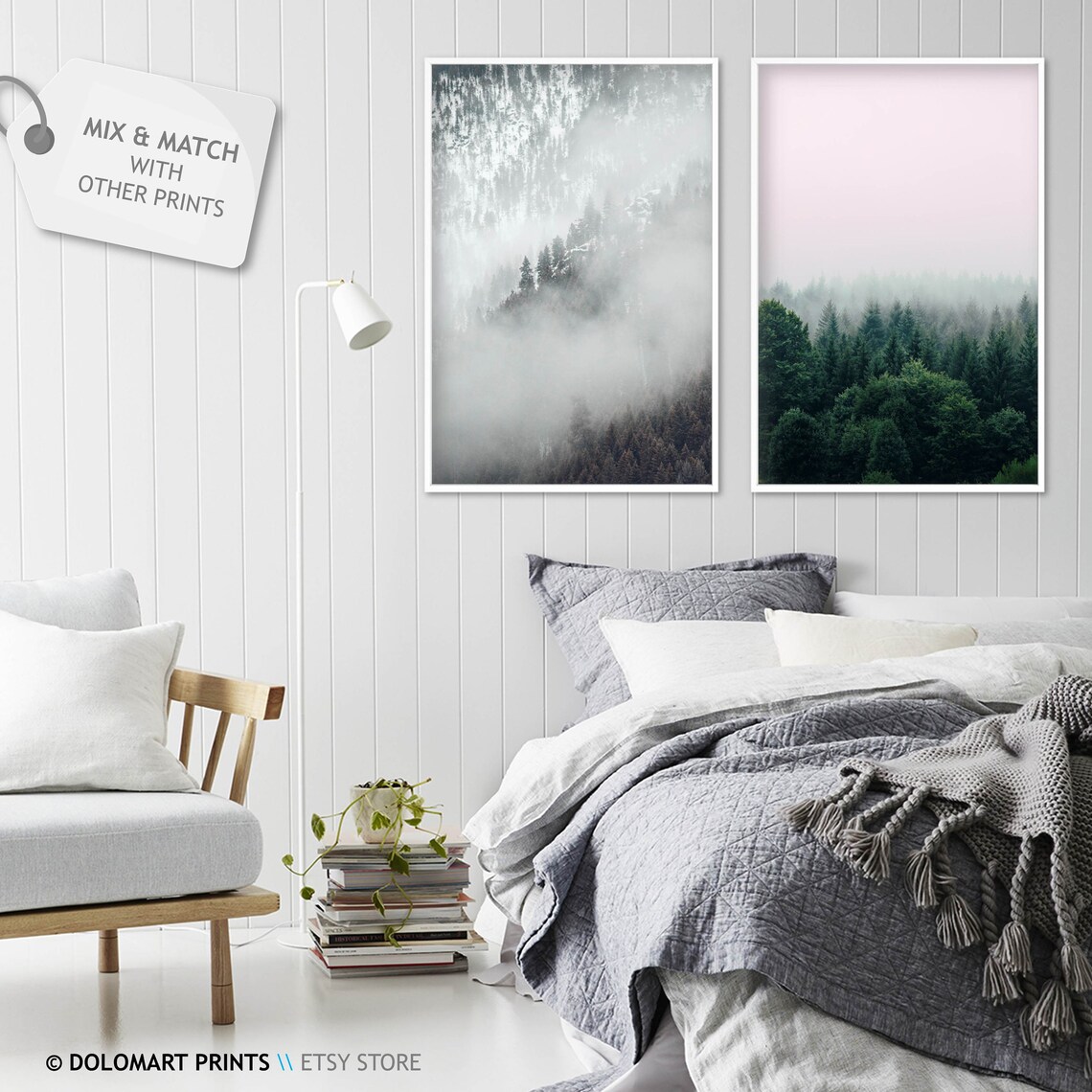 Minimal Forest Trees Art Print, Misty Green Poster - Image 2