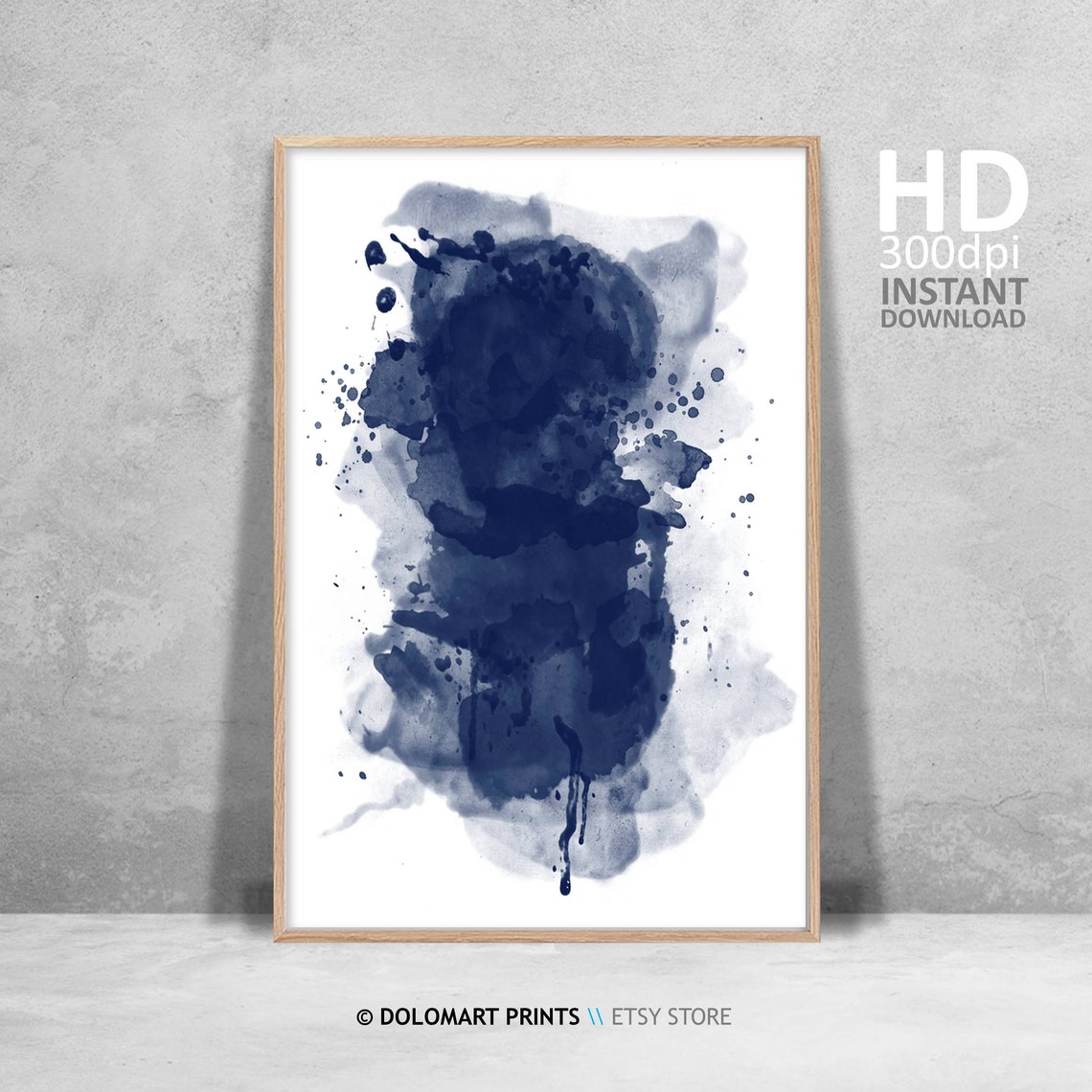 Indigo Blue Watercolor Splash Abstract Ink Wash Painting Poster - Image 4