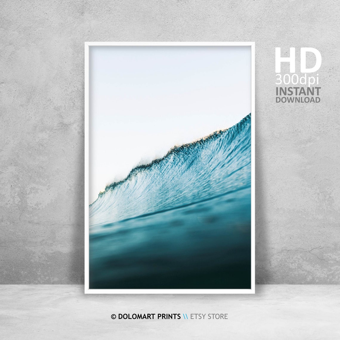Turquoise Wave Rising Diagonal Ocean Surface Photography Poster