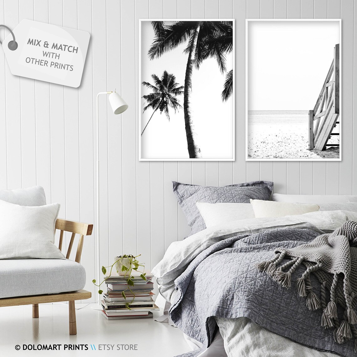 Tall Palm Trees Black and White Sky Tropical Photography Poster - Image 2