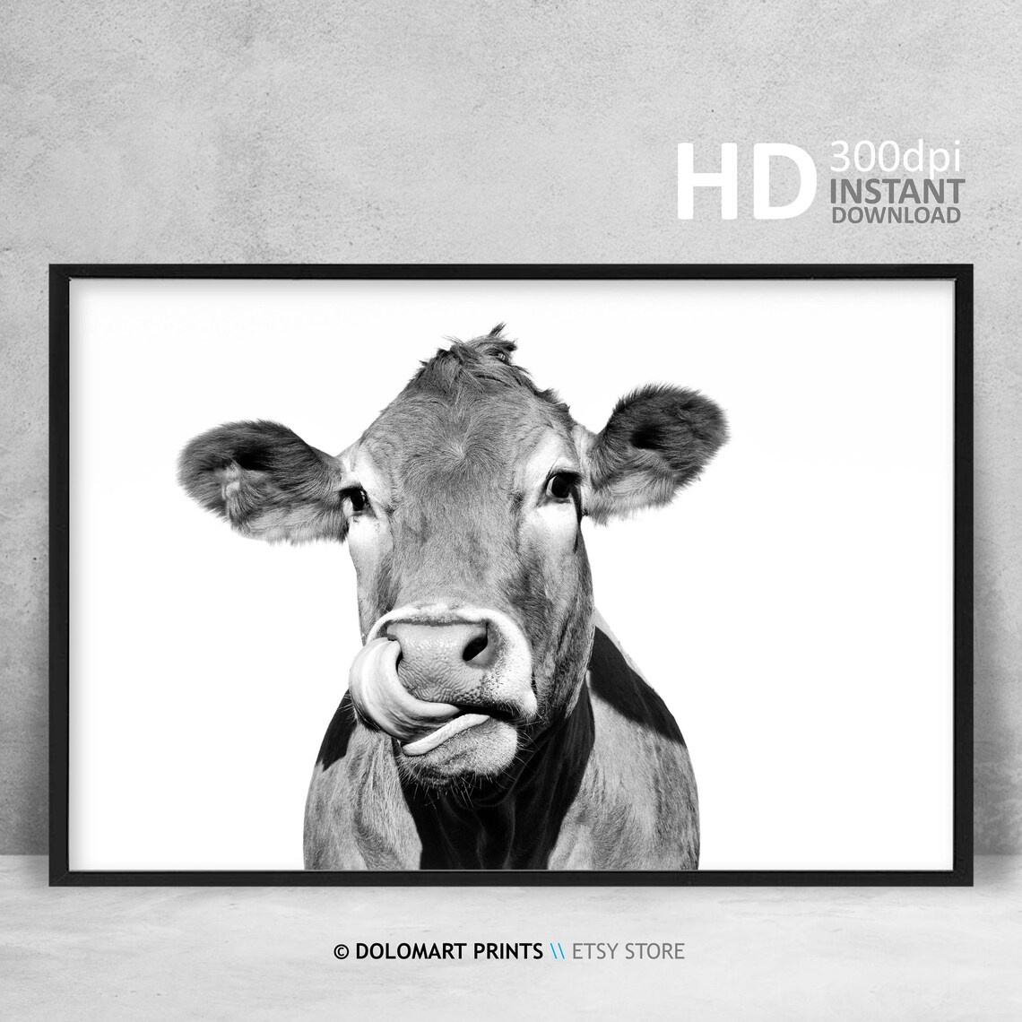 Rustic Cow Print, Minimalist Black and White Art - Image 3