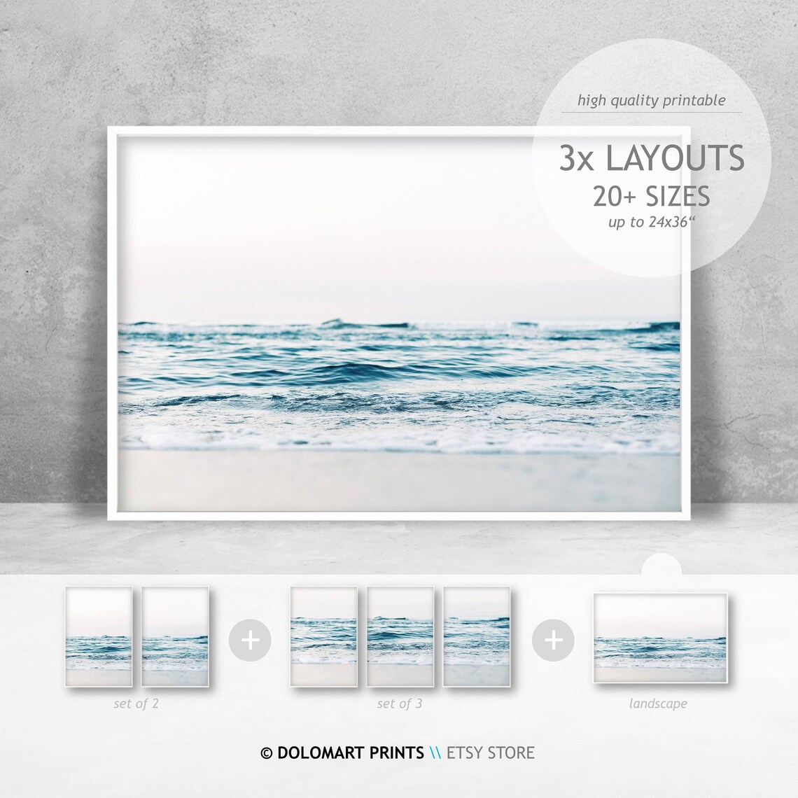 Beach Wall Art Print, Coastal Ocean Waves