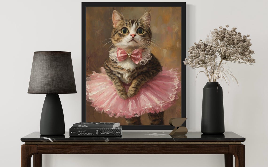 Ballerina Cat in Pink Tutu Whimsical Tabby Dancer Portrait Poster - Image 3