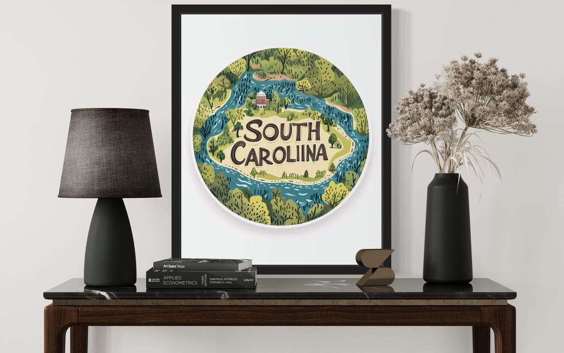 South Carolina Winding River Forest Scenic Circle Art Poster - Image 3
