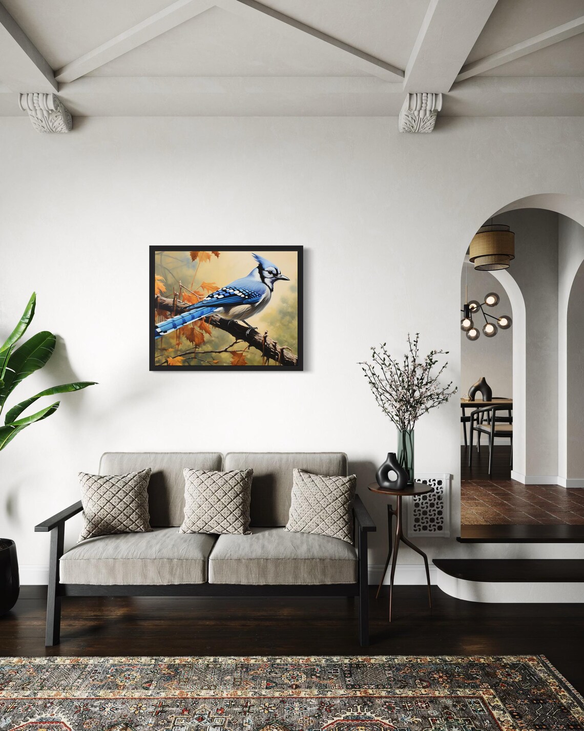 Blue Jay Perched on Autumn Branch Realistic Wildlife Bird Poster - Image 2