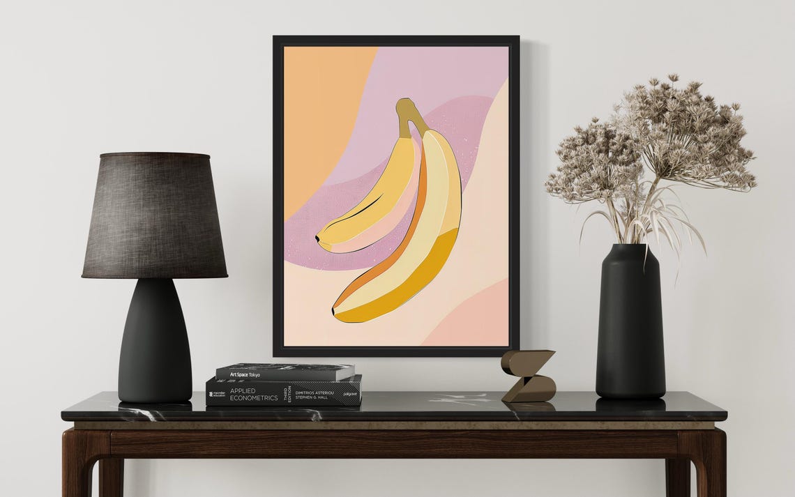 Cheerful Banana Pair Pastel Abstract Modern Fruit Art Poster - Image 3