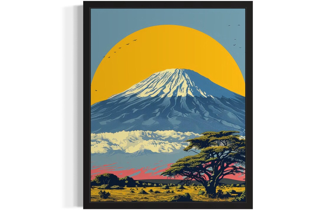 Mount Kilimanjaro At Sunset Golden Sun Acacia Tree African Safari Art Print