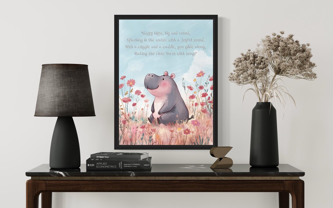 Happy Cheerful Baby Hippo with Its Splashy Poem Nursery Wall Poster - Image 2