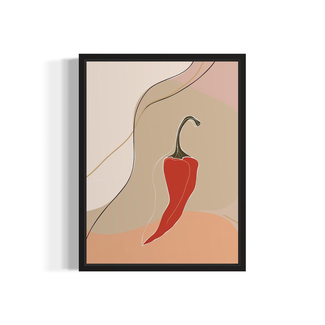 Red Chili Pepper Minimalist Abstract Botanical Kitchen Art Poster