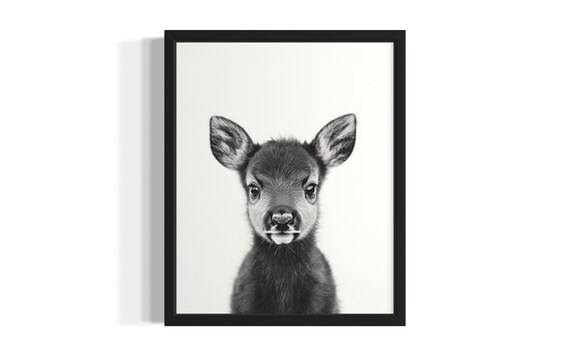 Sweet Baby Caribou Calf Black and White Nursery Animal Poster