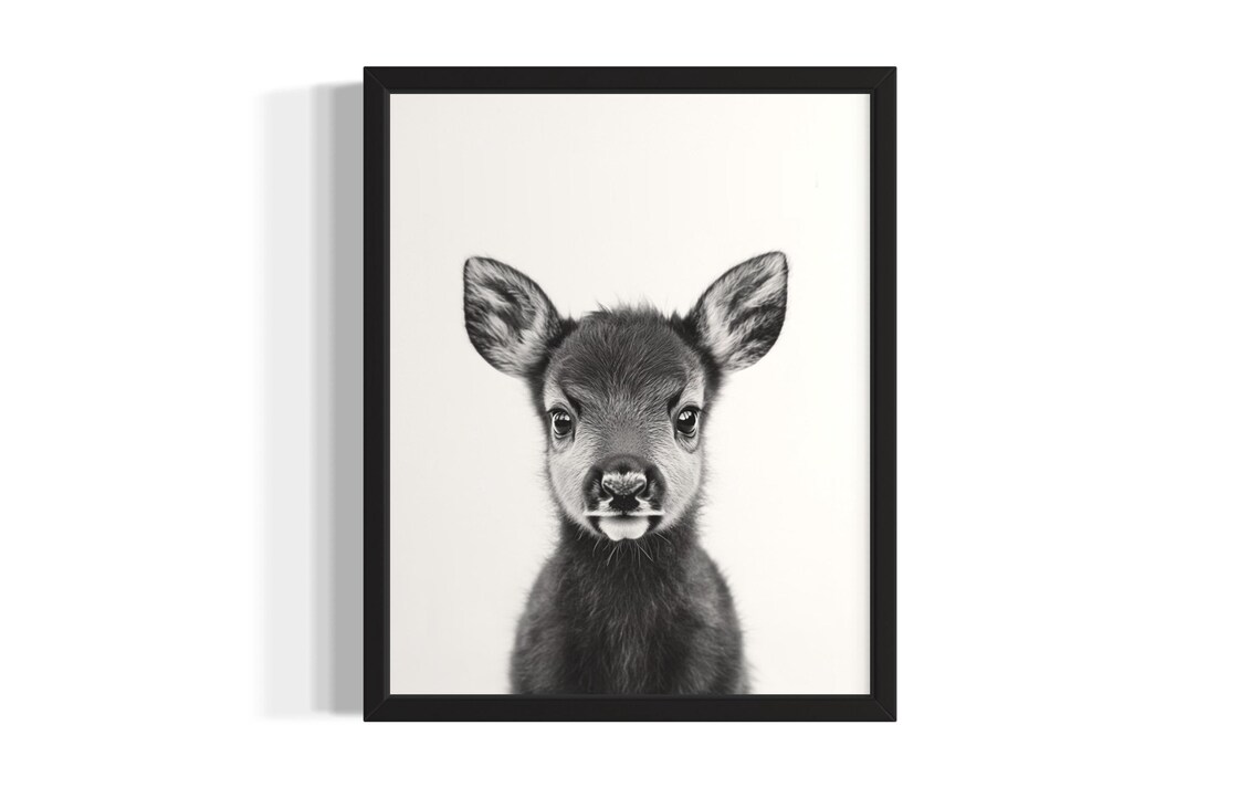 Sweet Baby Caribou Calf Black and White Nursery Animal Poster