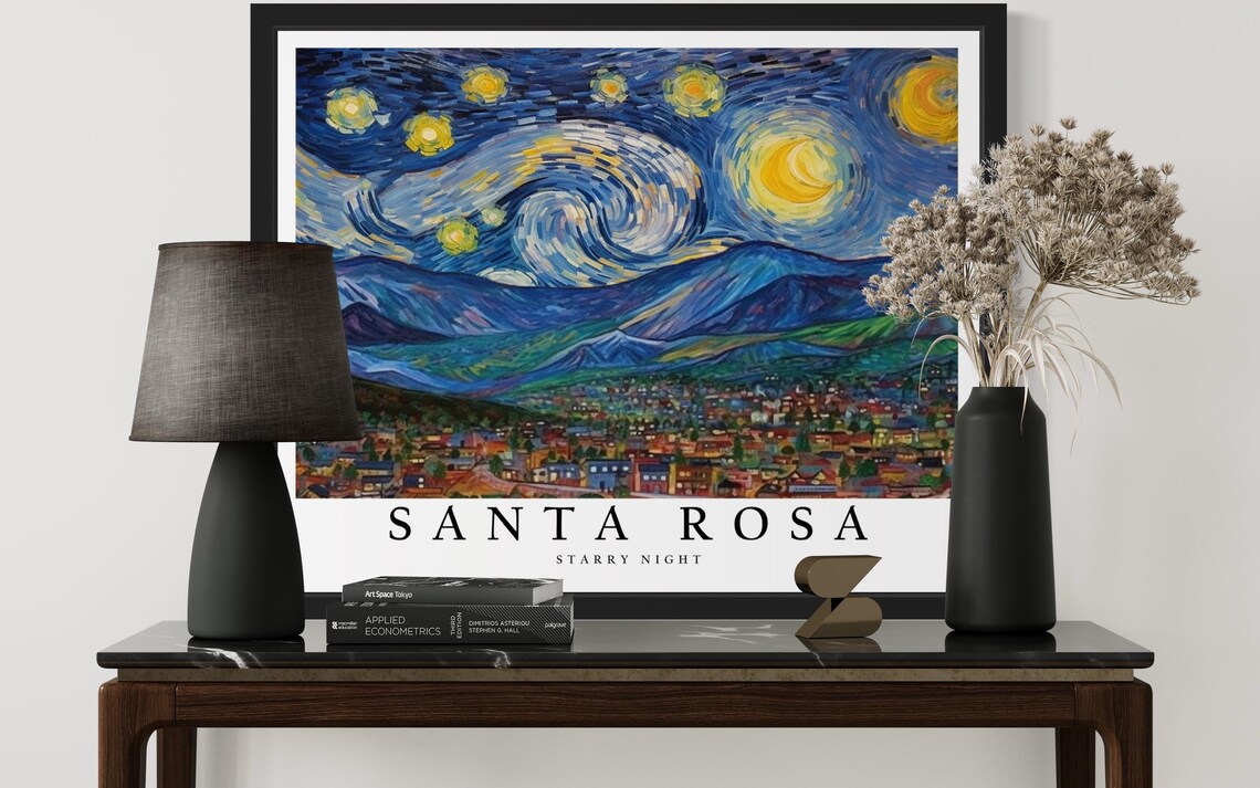 Santa Rosa California Starry Night Hillside Town Lights Art Poster - Image 3