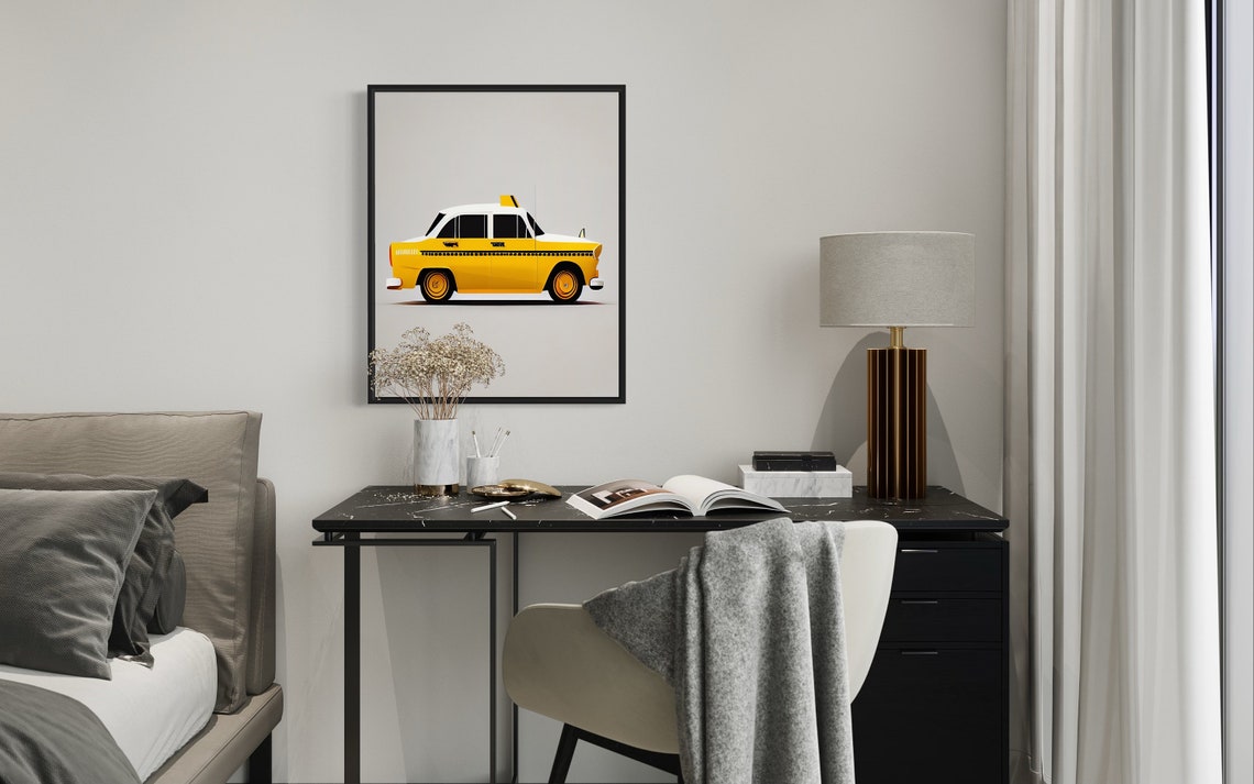 Vintage Yellow Taxi Cab Minimalist Retro Car Illustration Poster - Image 2