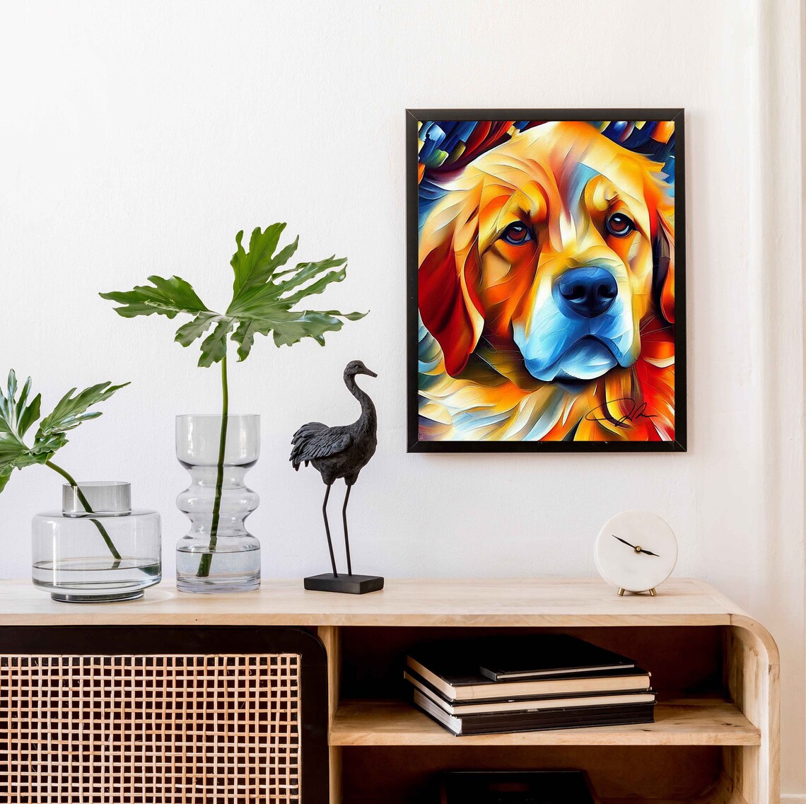 Golden Retriever Dog Colorful Abstract Oil Portrait Art Poster - Image 2