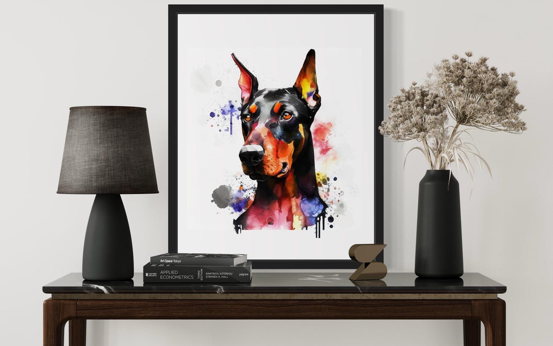 Dobermann Watercolor Portrait Rust Red Splash Ink Art Poster - Image 4
