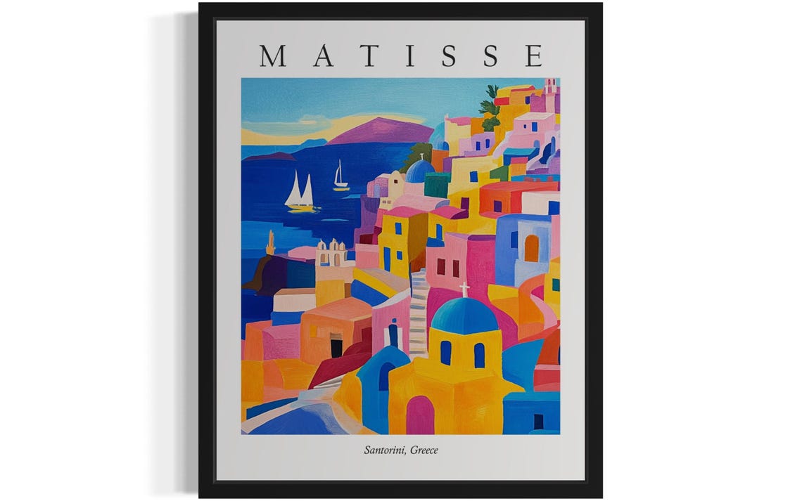 Santorini Greece Colorful Hillside Village Matisse Style Poster