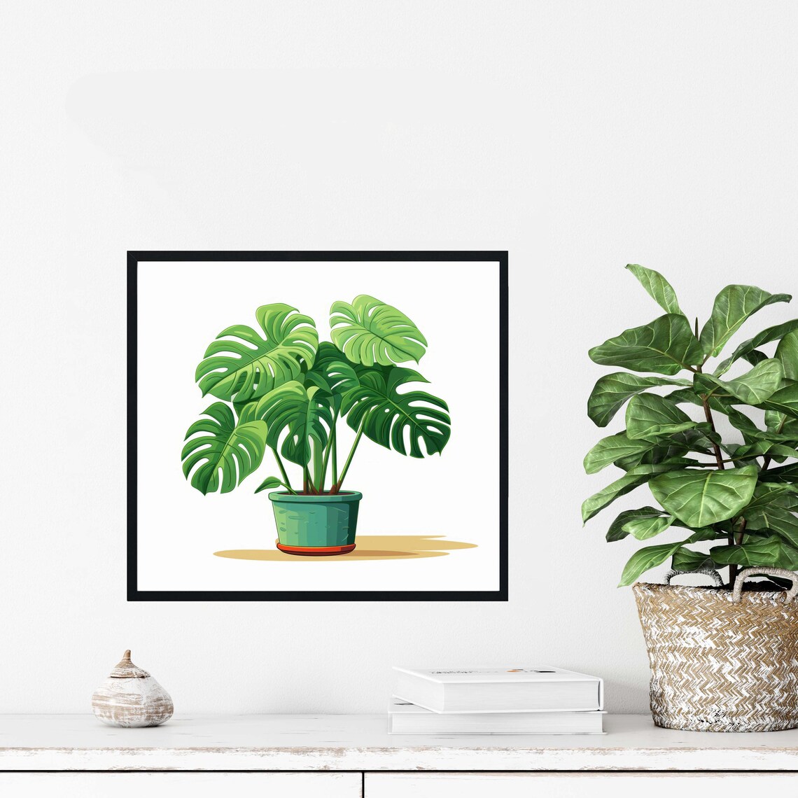 Monstera Deliciosa Plant Illustration Teal Pot Botanical Art Poster - Image 4