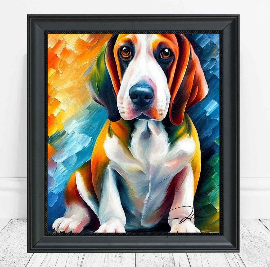 Basset Hound Puppy Colorful Abstract Oil Portrait Art Poster
