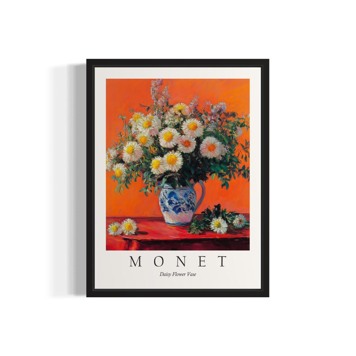 Monet Daisy Flower Vase White Daisies Orange Background Poster