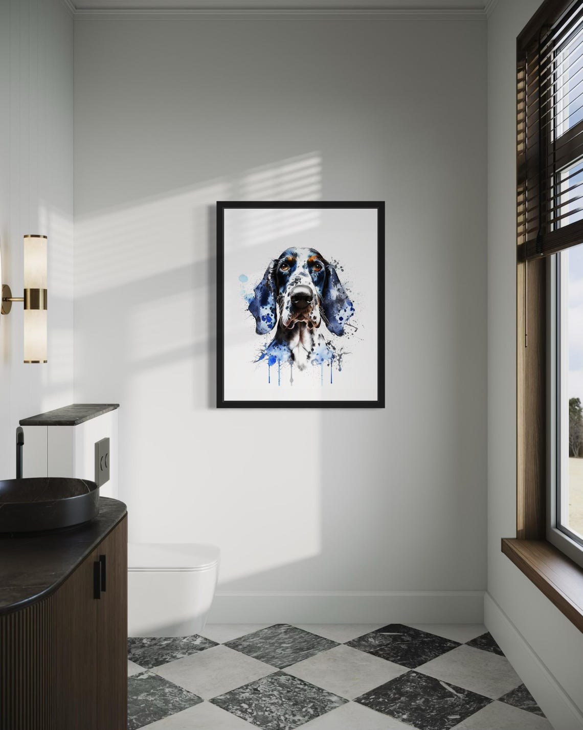 Bluetick Coonhound Blue Watercolor Splash Portrait Dog Poster - Image 2