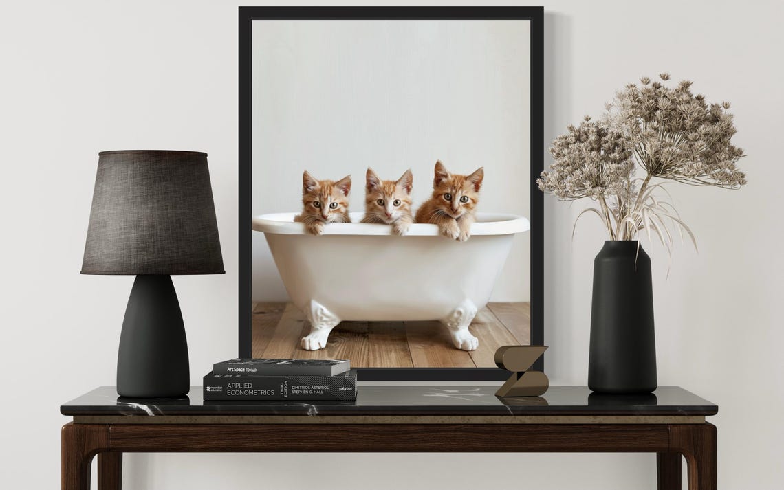 Three Orange Kittens Peeking Over a White Bathtub Photo Poster - Image 2