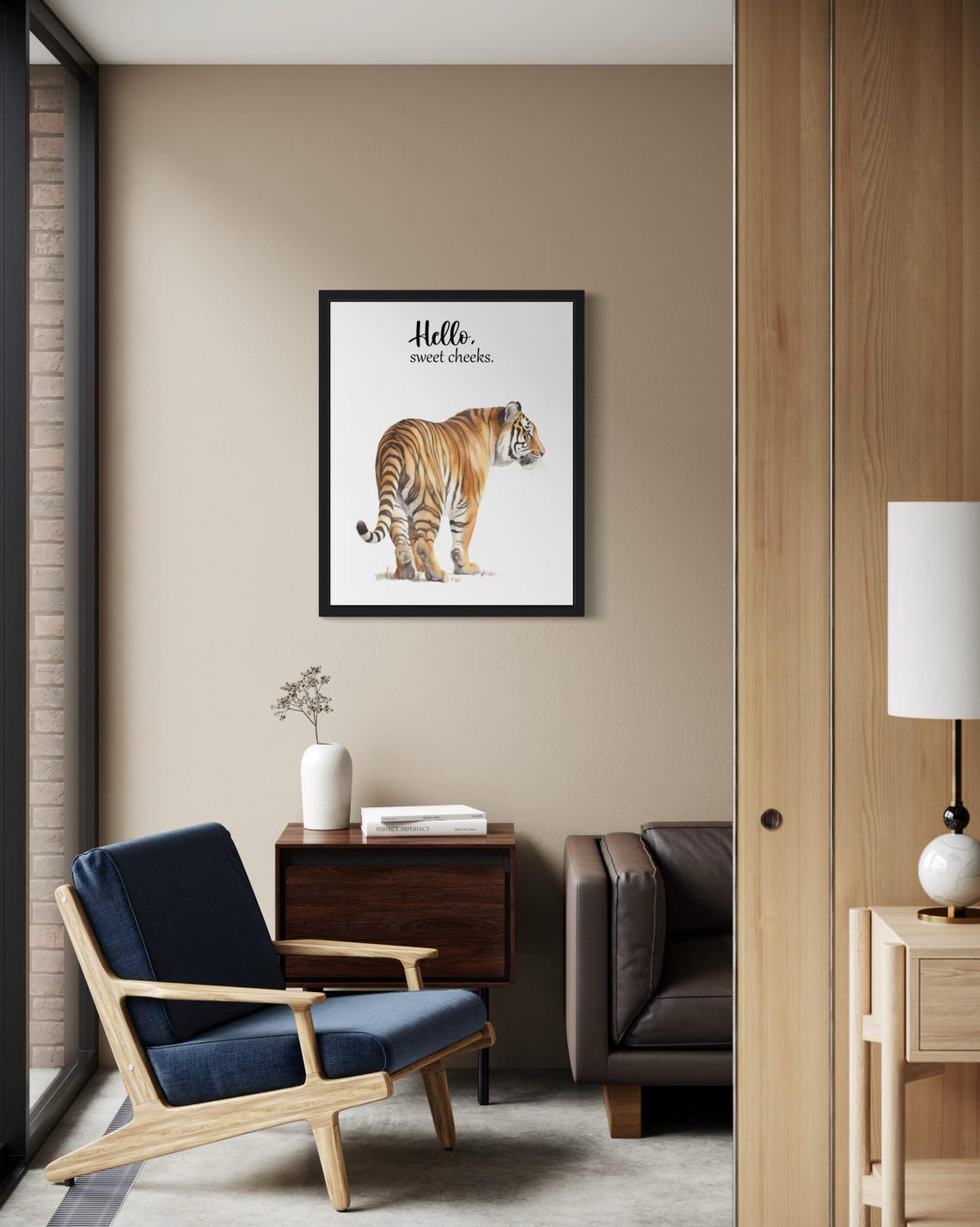 Big Tiger Walking Away Hello Sweet Cheeks Funny Bathroom Poster - Image 2