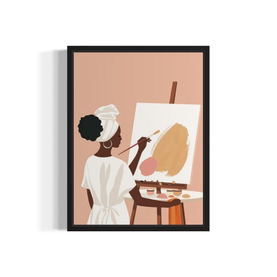 Female Painting African Art Print Wall Poster Original Paint Artwork Decor