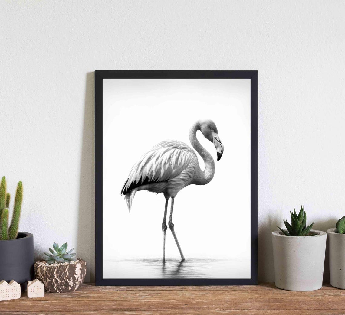 Flamingo Black and White Elegant Standing Bird Monochrome Art Poster - Image 4