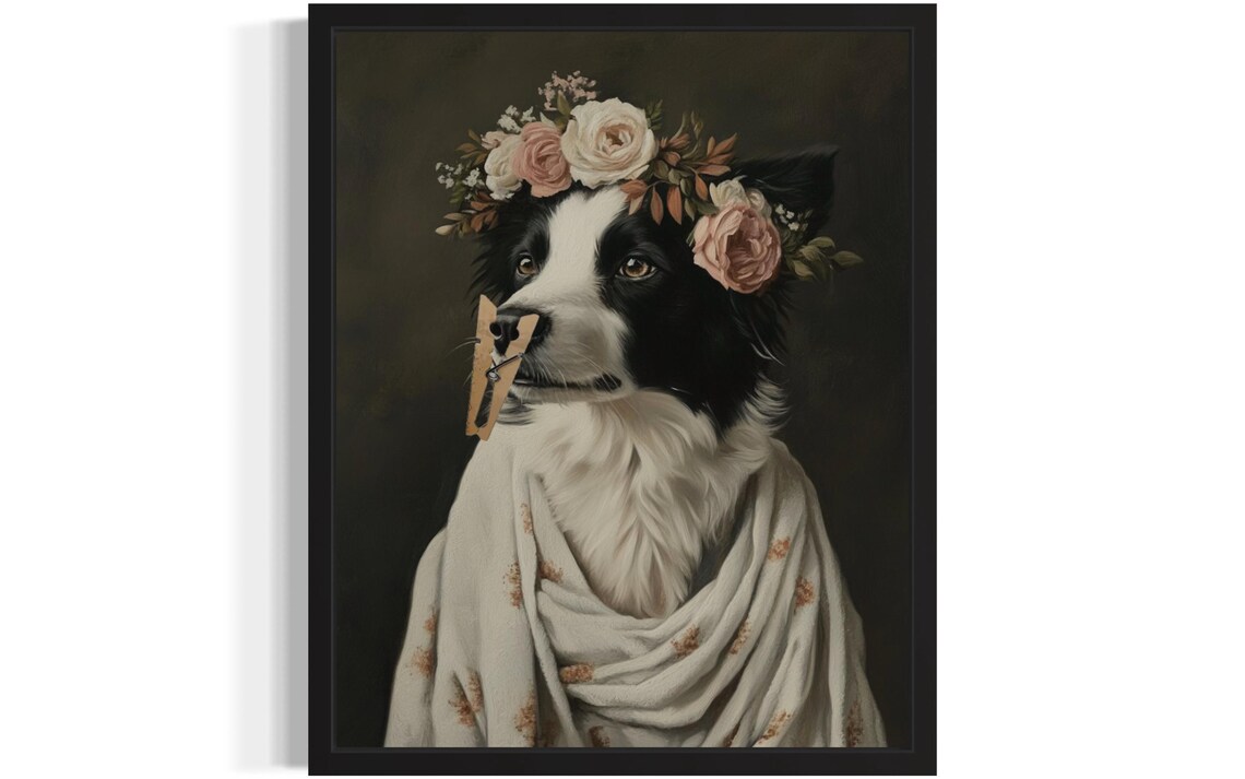 Cute Border Collie Flower Crown Clothespin Funny Bathroom Poster