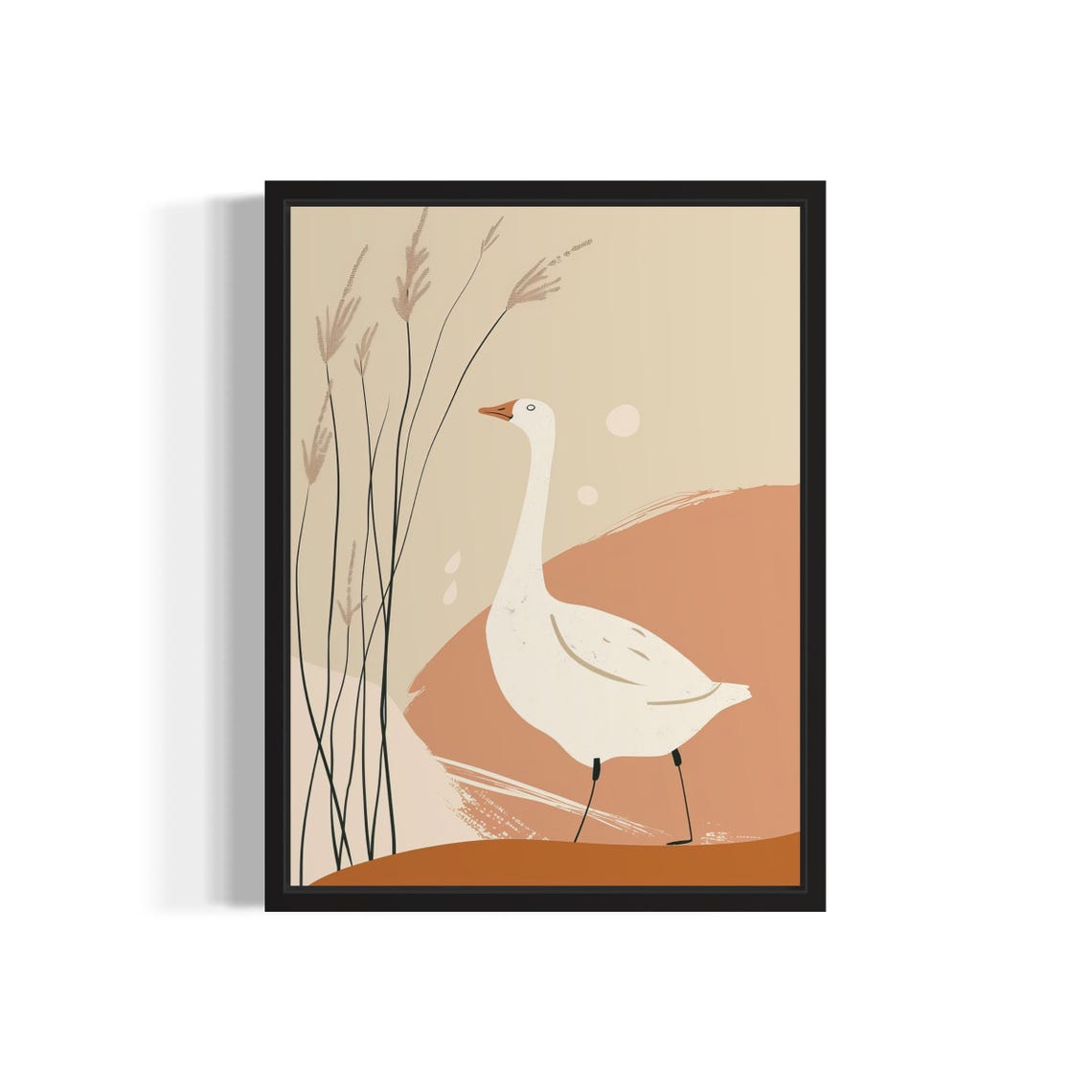White Goose Among Reeds Beige Minimalist Farmhouse Art Poster