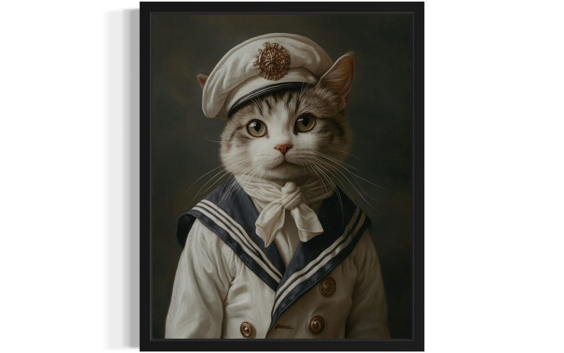 Dapper Cat Sailor Suit Vintage Nautical Portrait Funny Art Poster
