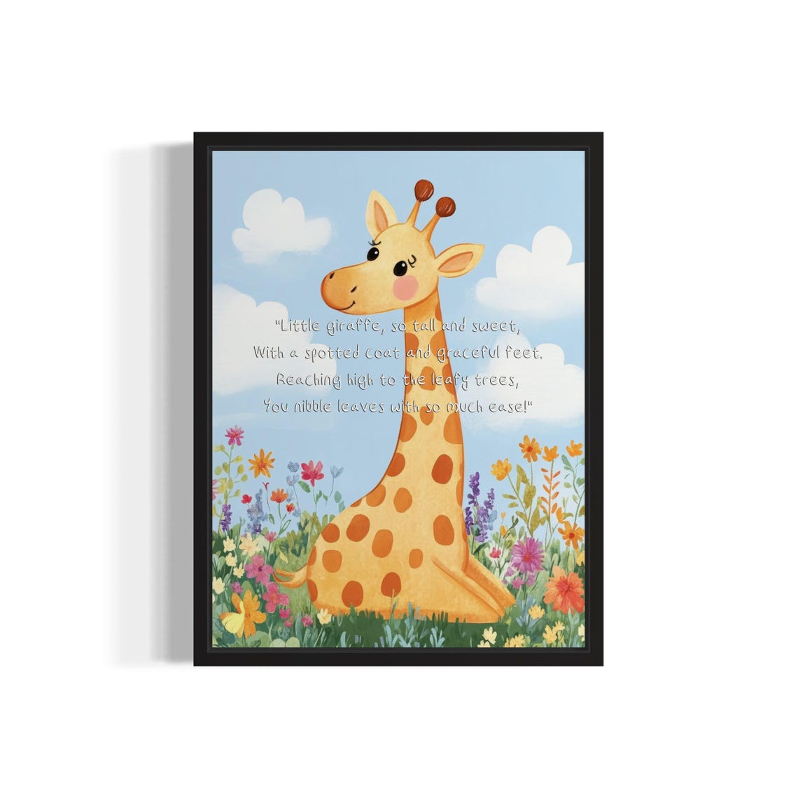 Sweet Baby Giraffe with Its Leafy Trees Poem Nursery Wall Poster