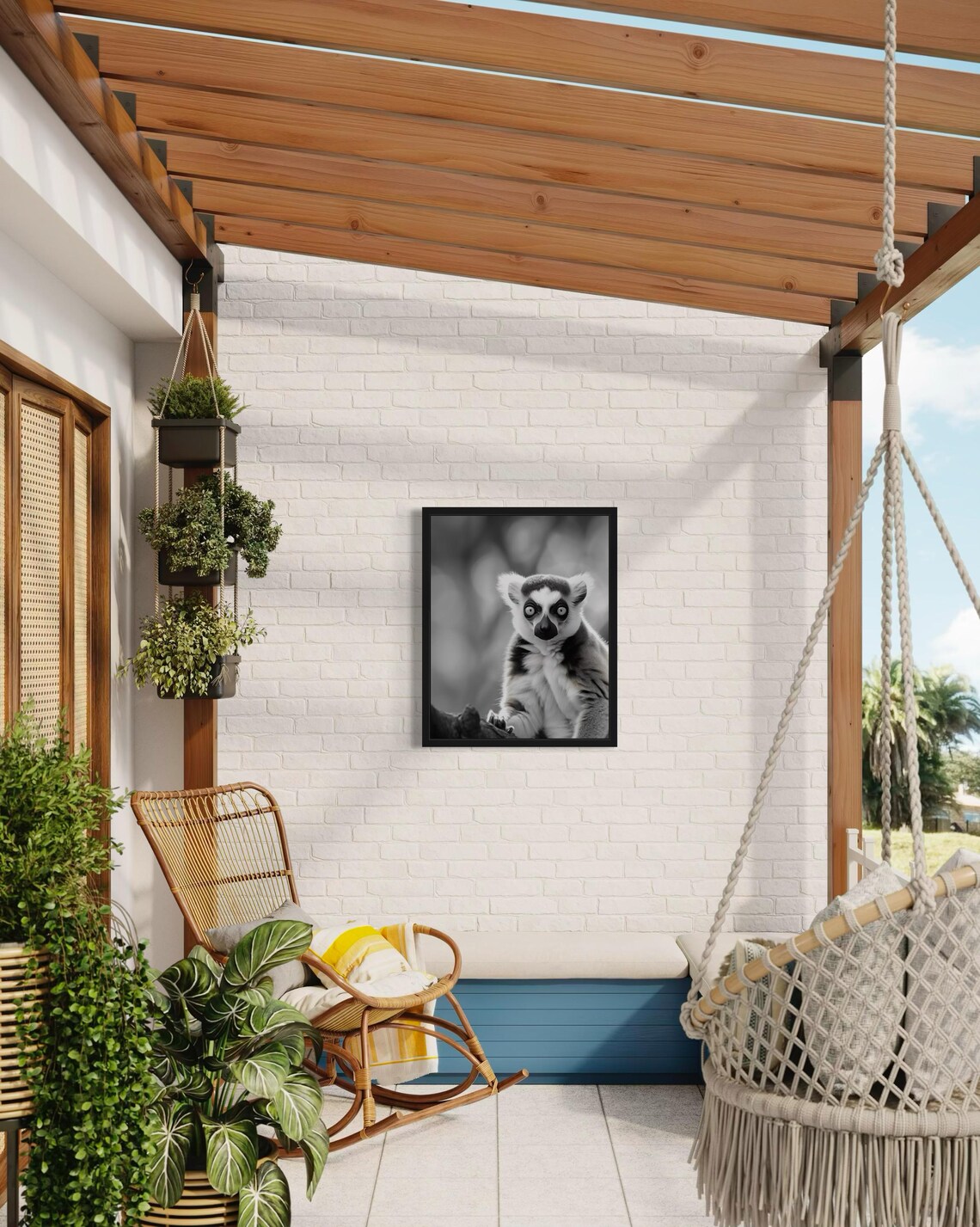 Ring-Tailed Lemur Portrait Black and White Wildlife Photo Poster - Image 3