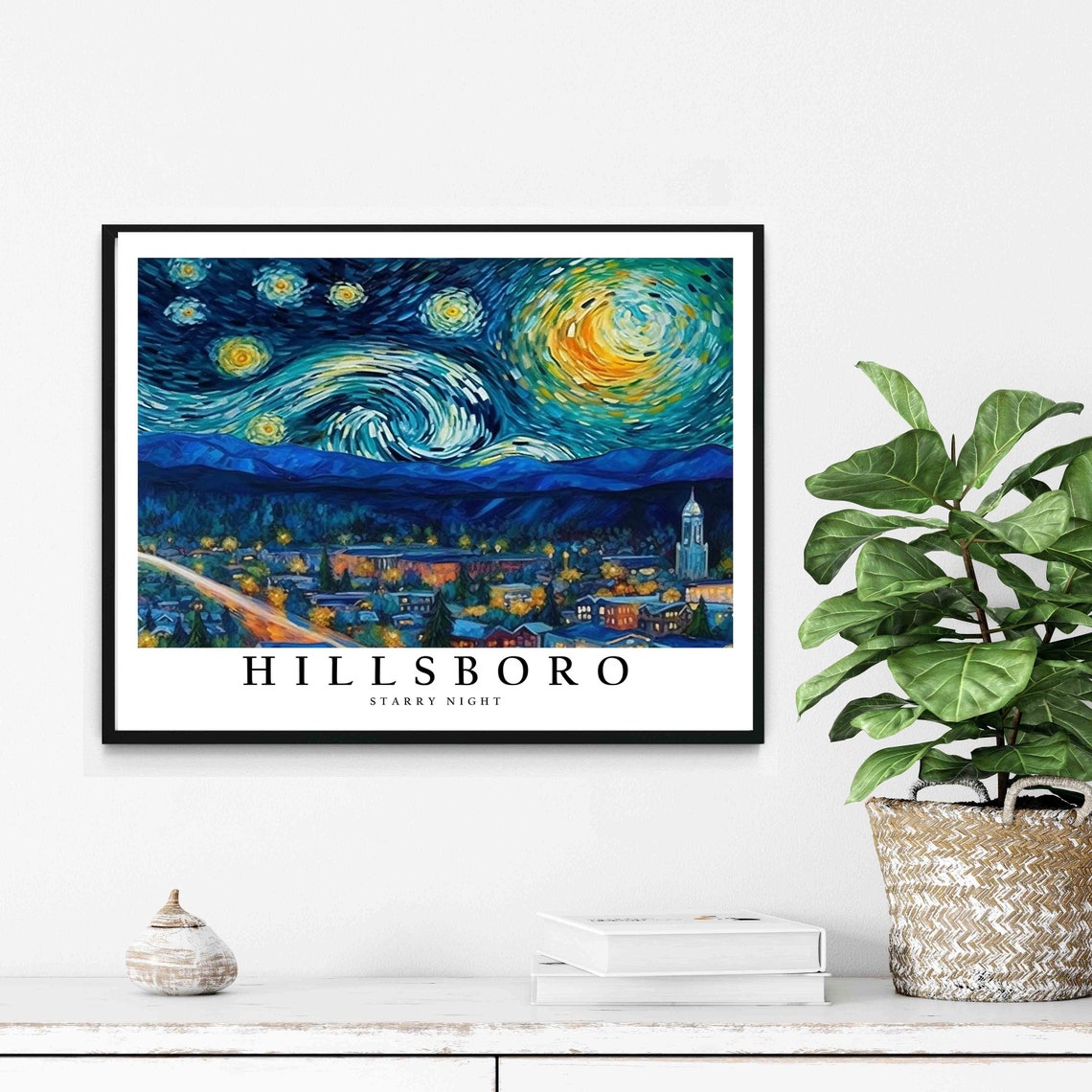 Hillsboro Starry Night City Mountain Valley Night Lights Poster - Image 2