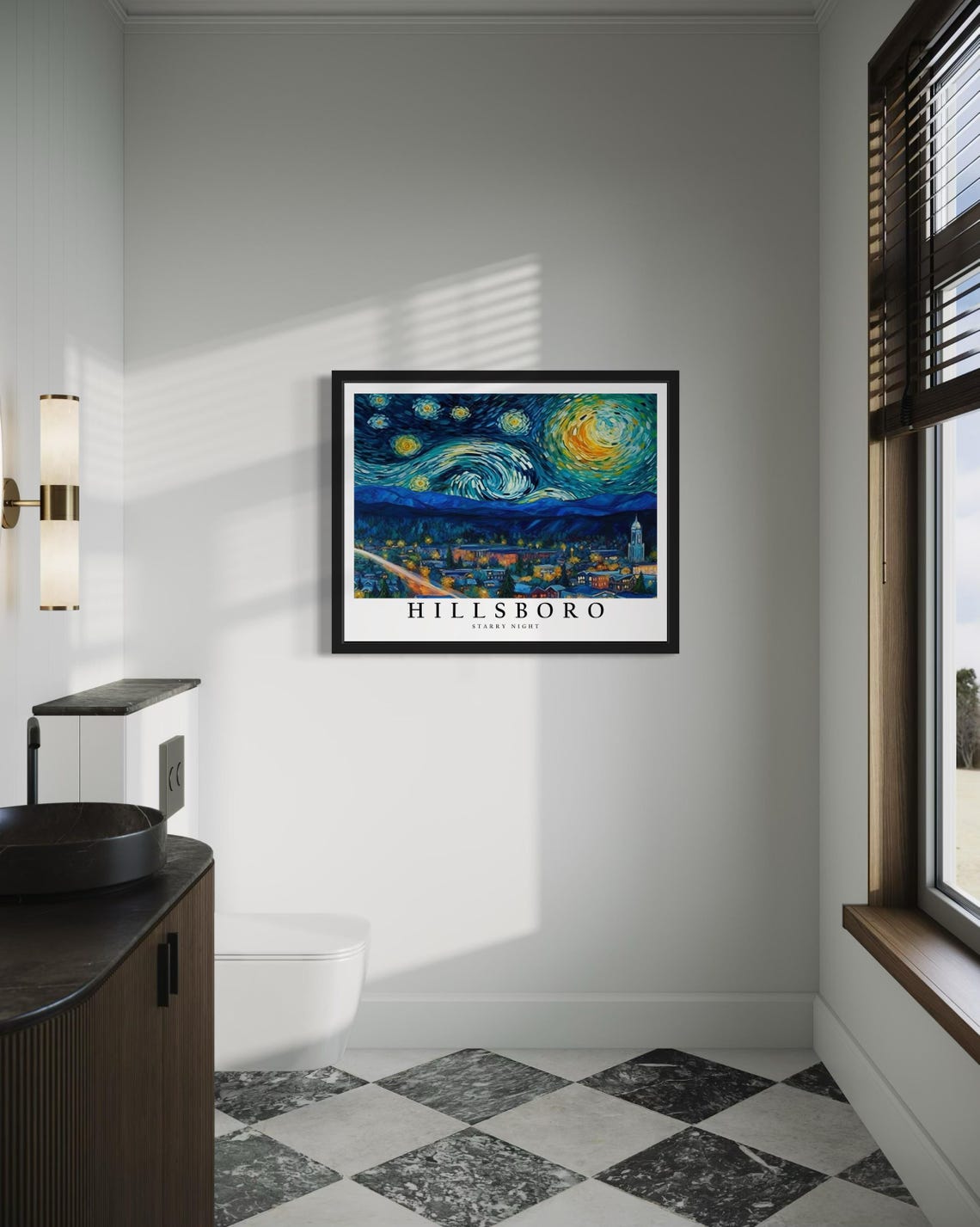 Hillsboro Oregon Small Town Nightscape Starry Night Art Poster - Image 4