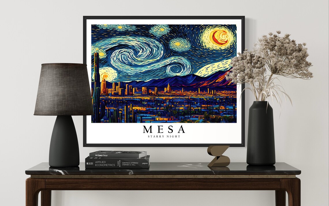 Mesa Arizona Starry Night Desert City Mountains Skyline Sunset Art Poster - Image 3