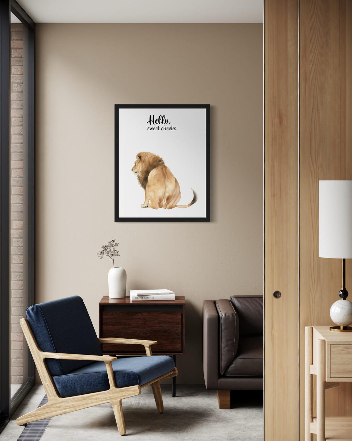 Hello Sweet Cheeks Male Lion From Behind Bathroom Humor Poster - Image 2
