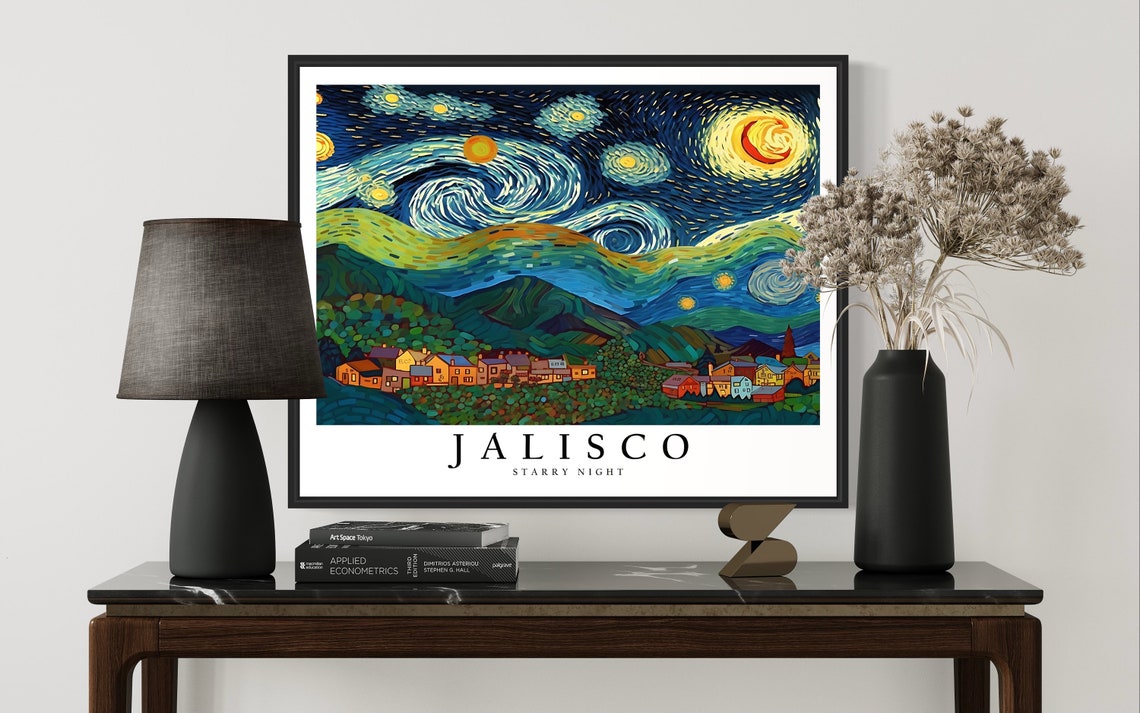 Jalisco Starry Night Village Valley Swirling Moonlit Sky Poster - Image 3